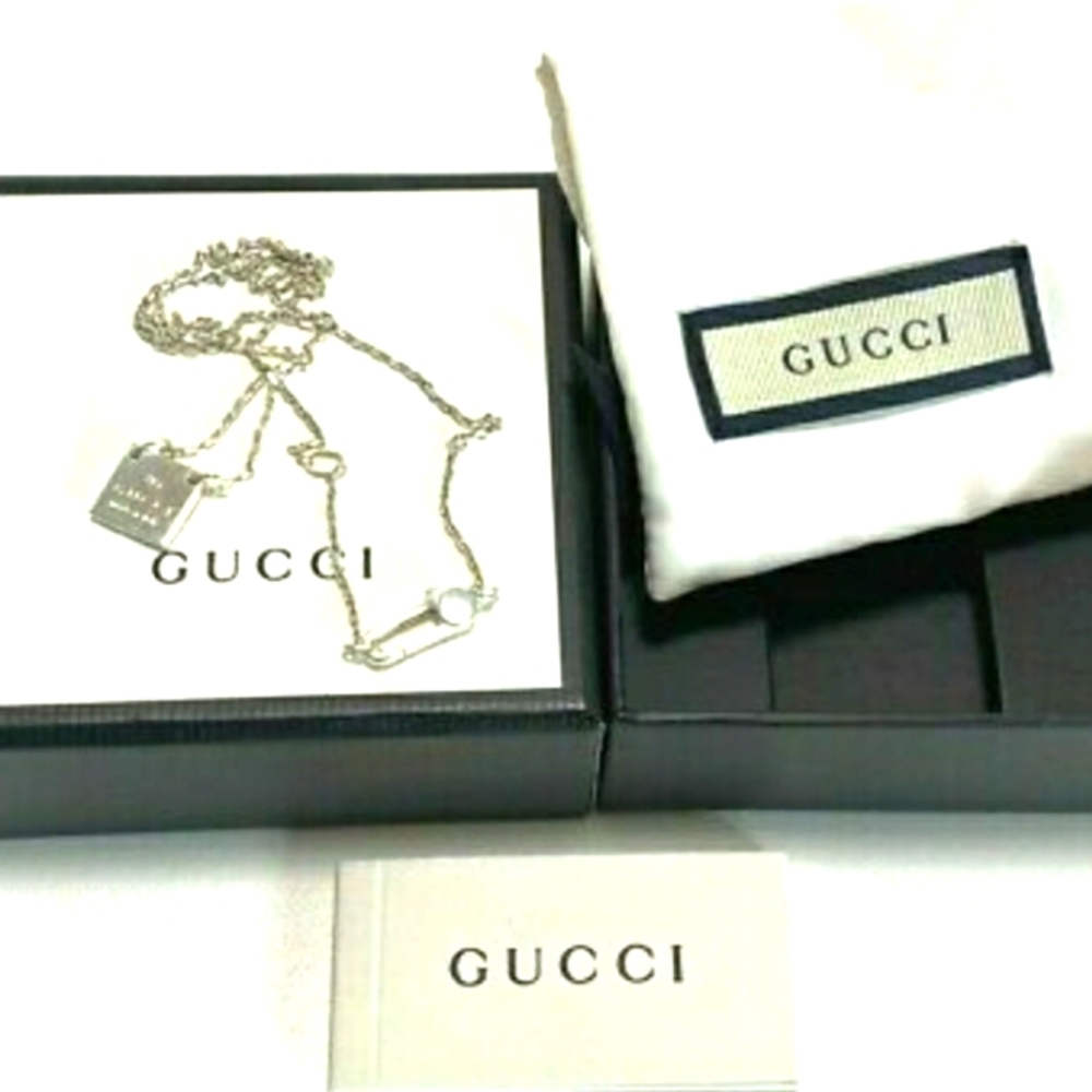 GUCCI Necklace Square plate small Sterling Silver 925 pendant